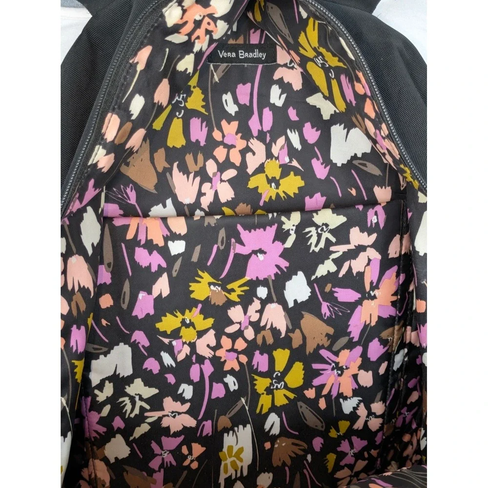 Vera Bradley Black Backpack Floral Lining Laptop Travel School Book Bag 17